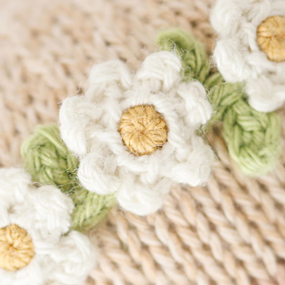 Baby Honey Bear Ivory Floral Hand-Knit Doll