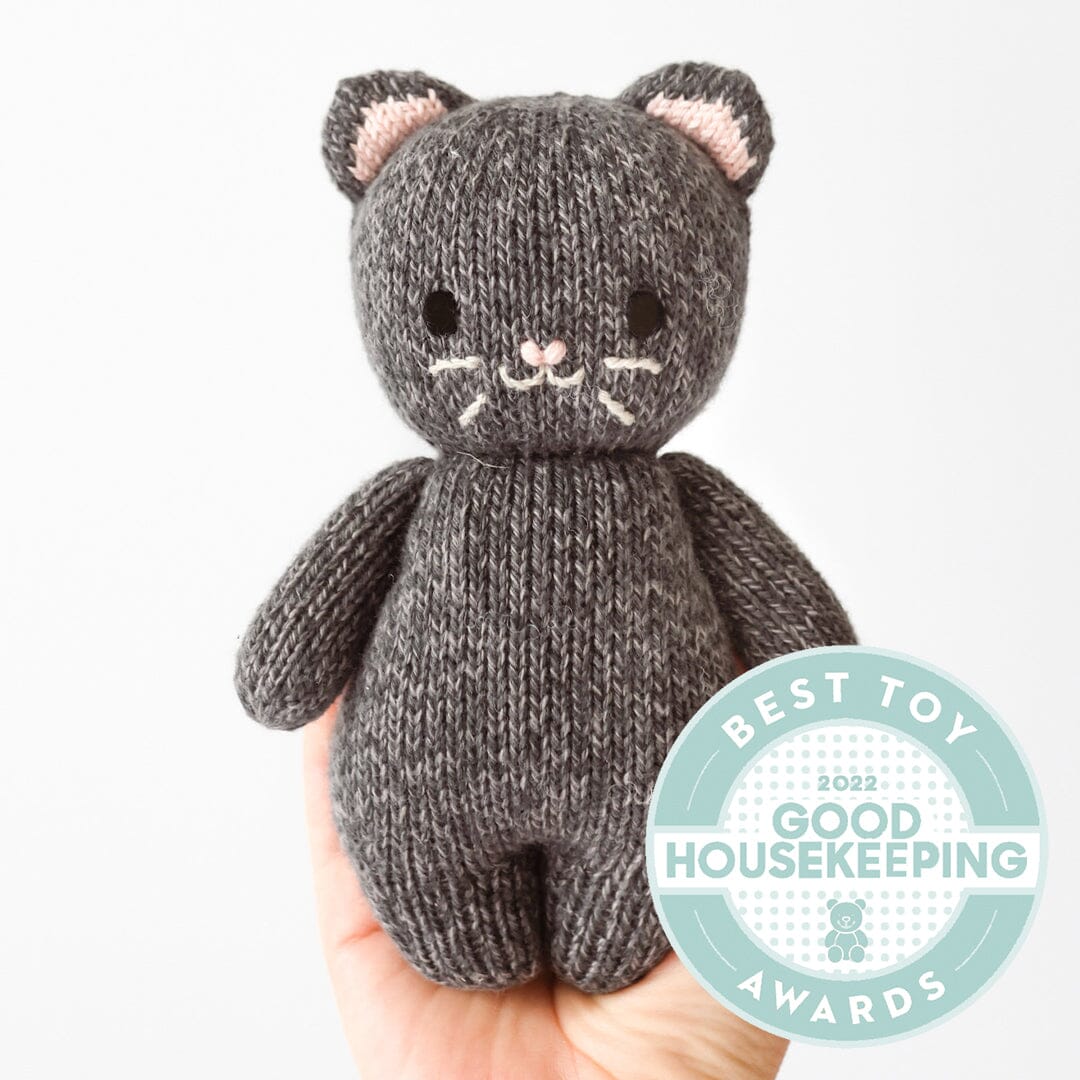 Baby Kitten Charcoal Hand-Knit Doll