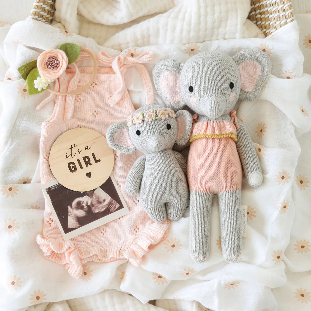 Baby Elephant Blush Floral Hand-Knit Doll