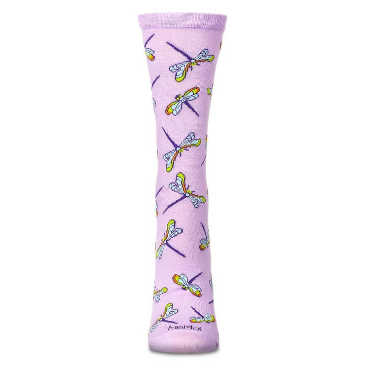 Women's Bamboo Crew Socks Lavender Drangonflies
