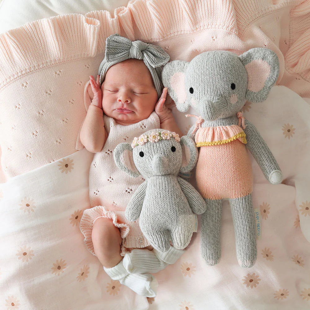 Baby Elephant Blush Floral Hand-Knit Doll