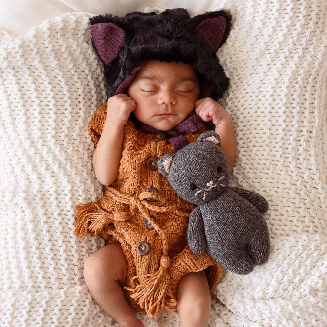 Baby Kitten Charcoal Hand-Knit Doll