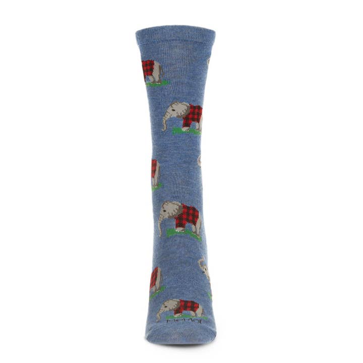 Women's Bamboo Crew Socks Med Denim Heather Elephants In Plaid