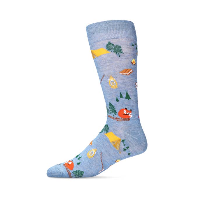 Men's Bamboo Crew Socks Denim Heather Camping Trip