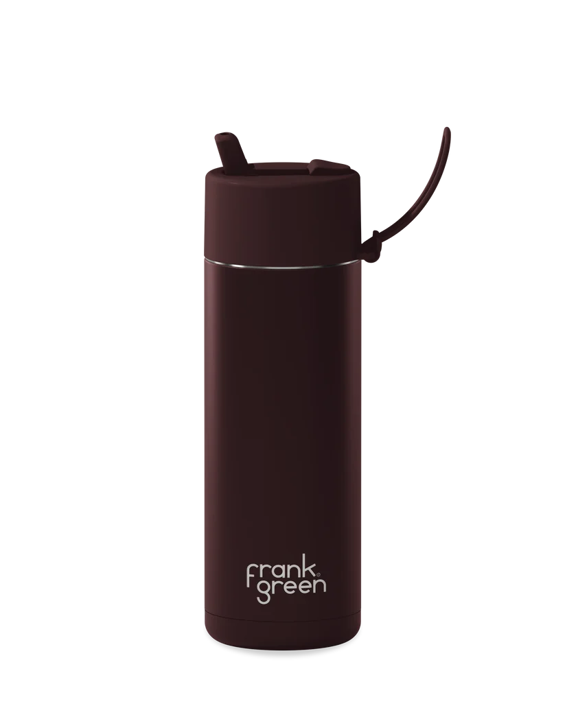 Ceramic Reuseable Water Bottle Flip Straw Lid Chocolate 20oz