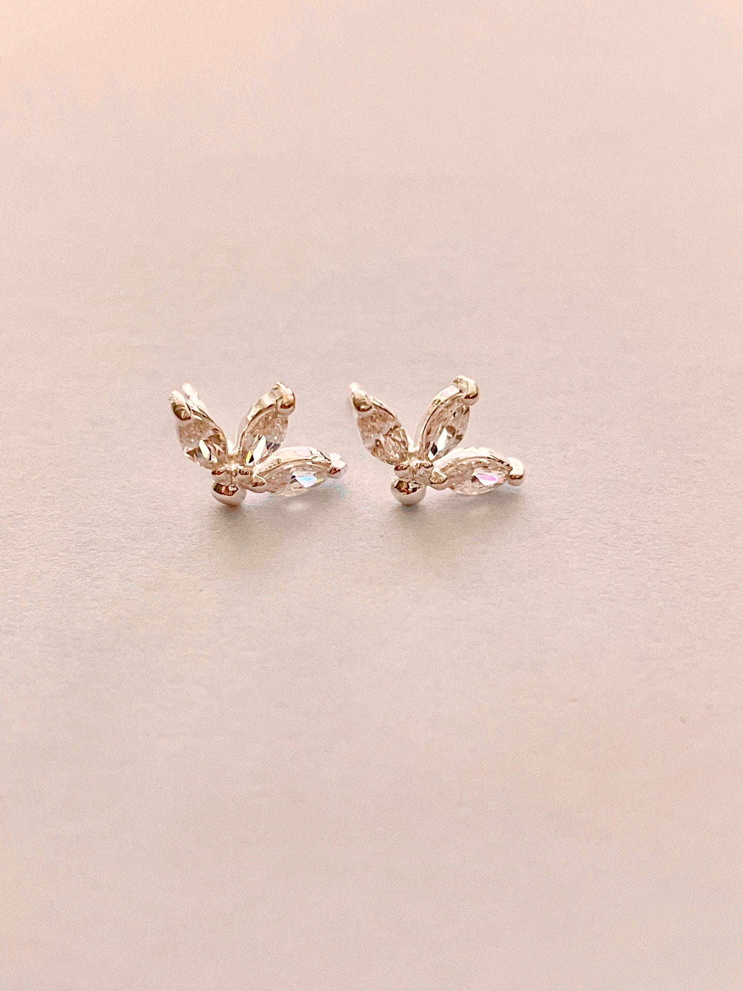 3 Cz Petals Stud Sterling Silver Earrings