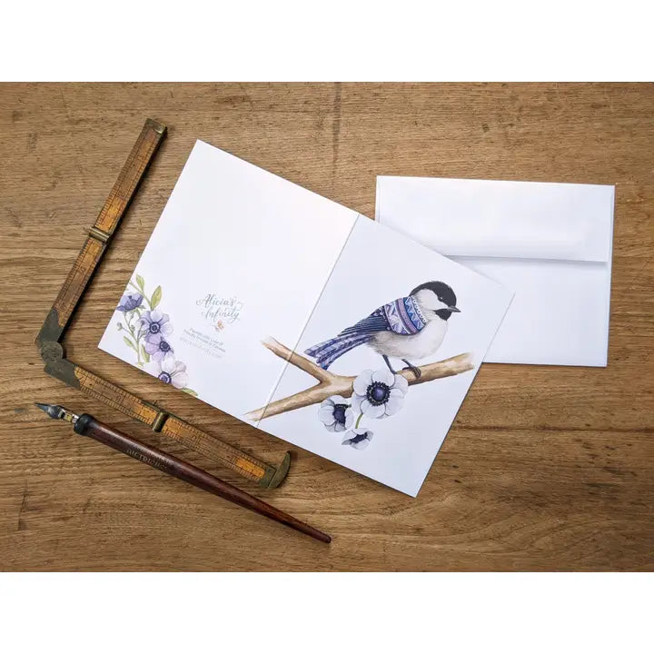 Chickadee With Patterned Feathers Card