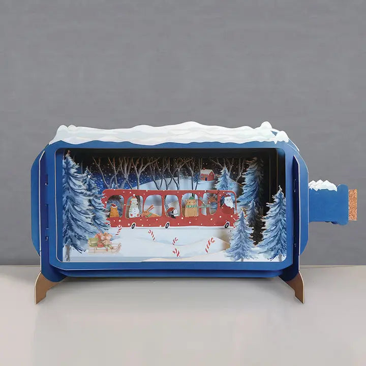Santa Bus Message in A Bottle Pop Up Greeting Card