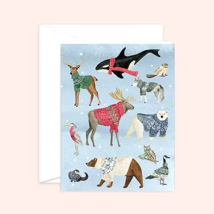 Winter Sweaters Whimsical Animals Card
