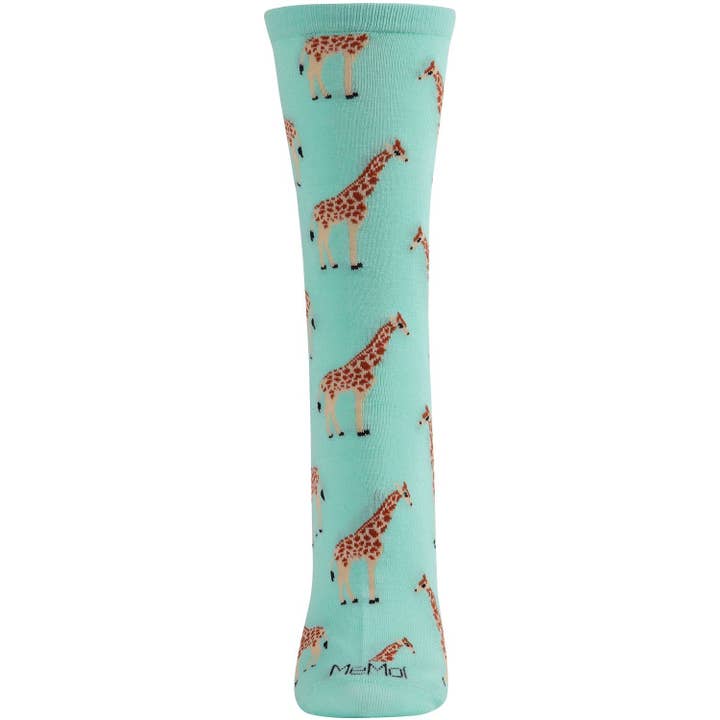 Women's Bamboo Crew Socks Seafoam Giraffes