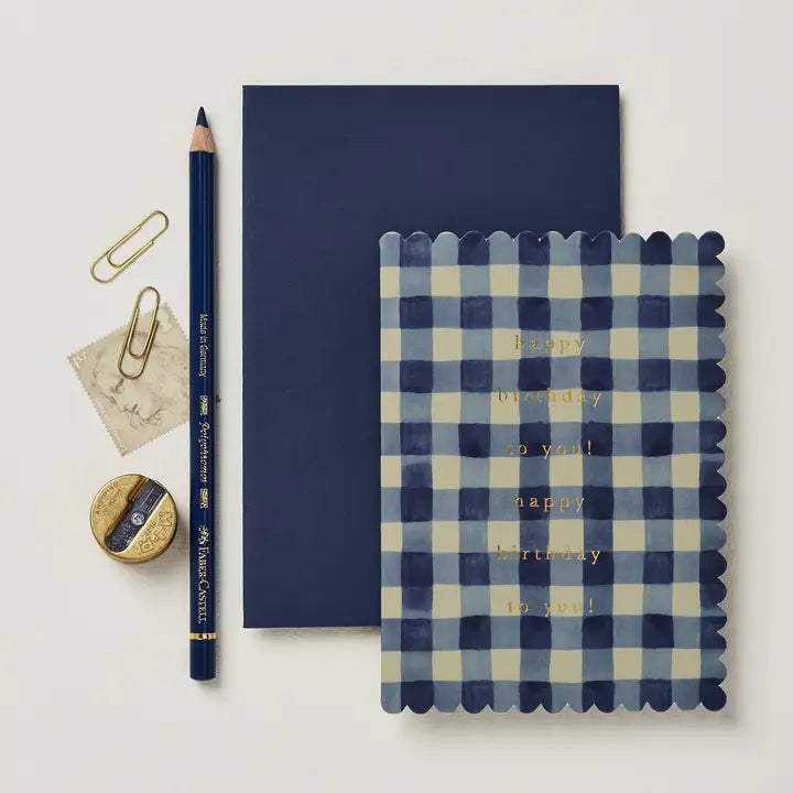 Blue Gingham Happy Birthday to you! Card