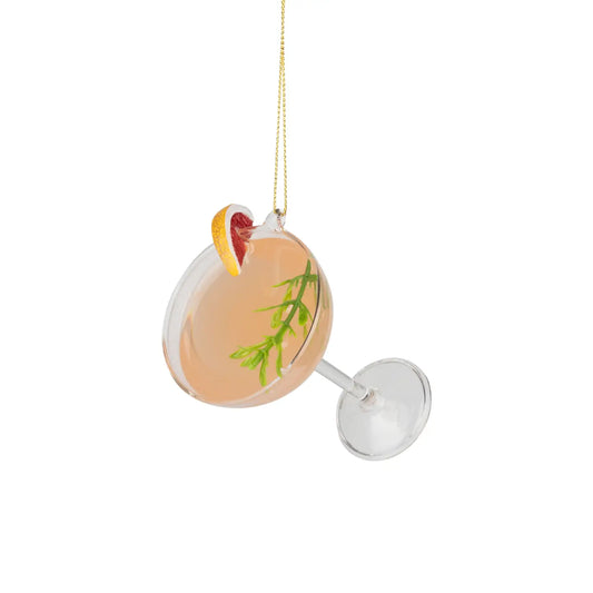 Glass Pink Martini With Rosemary + Garnish Ornament