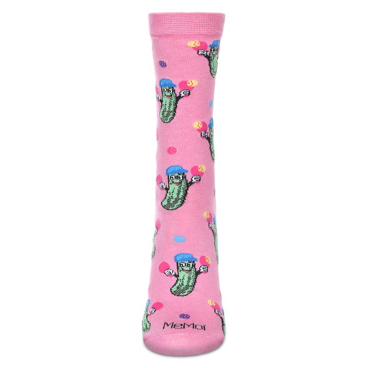 Women's Bamboo Crew Socks Fuchsia Pink Pickle Ball