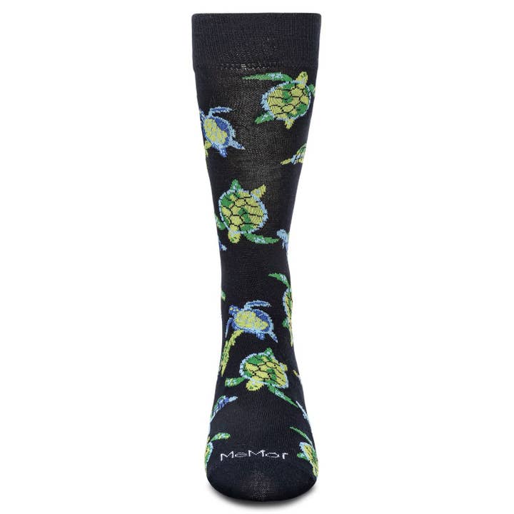 Men's Bamboo Crew Socks Navy Sea Turtles