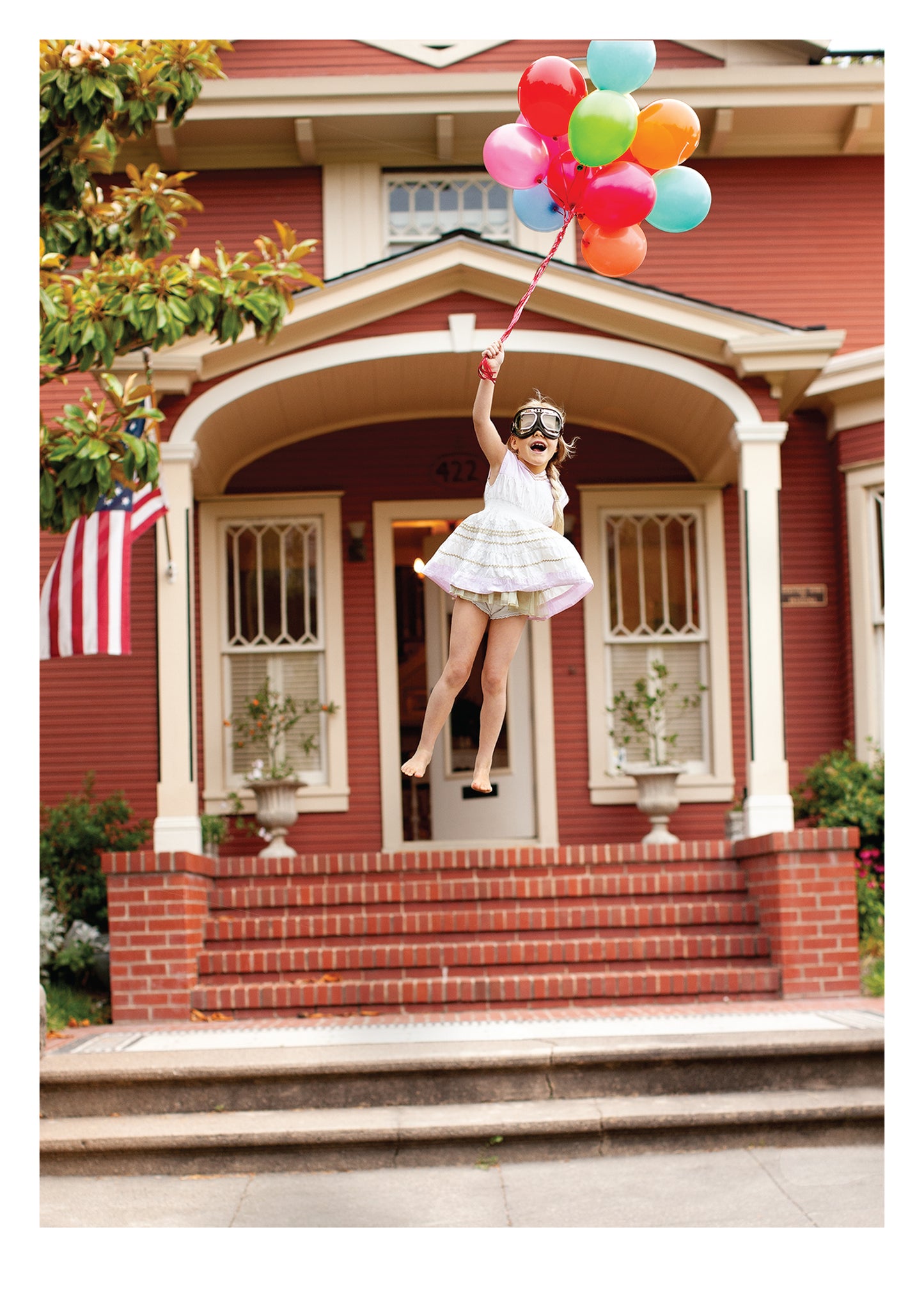 Girl Floating Balloon Birthday Card