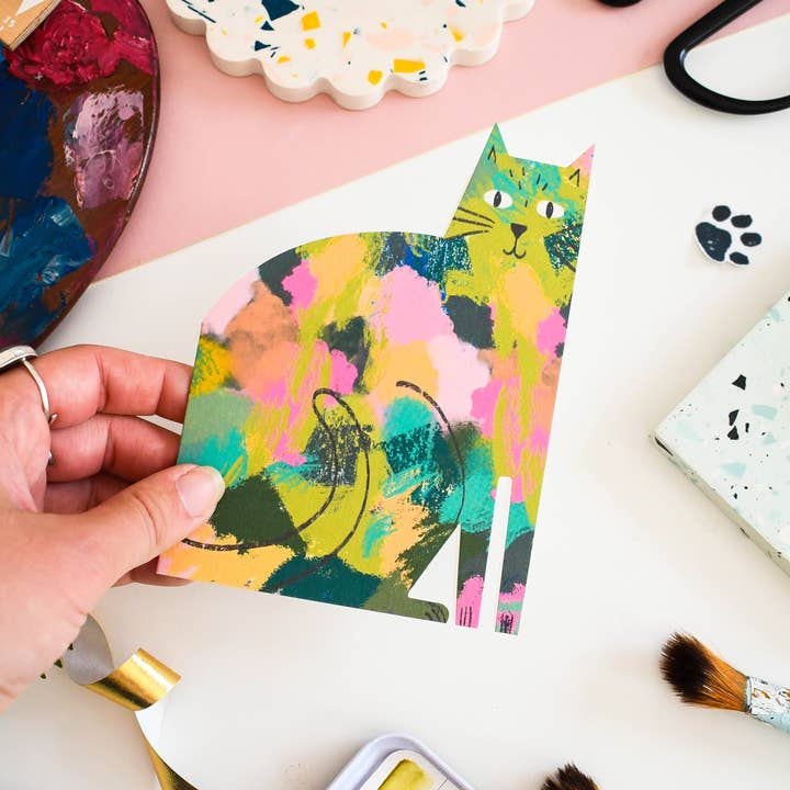 Splodge Cat cut out card