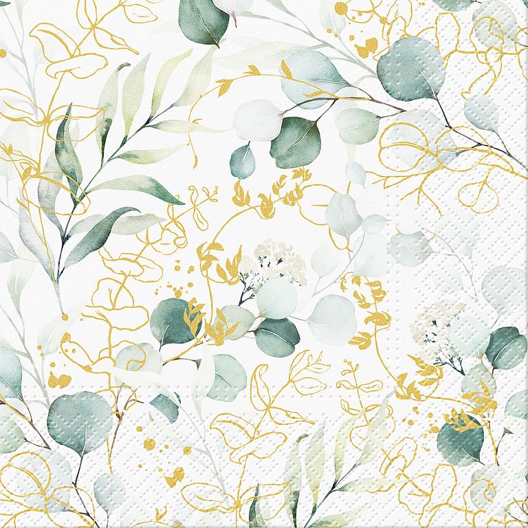 Luncheon Golden Eucalyptus Napkins. Pack of 20