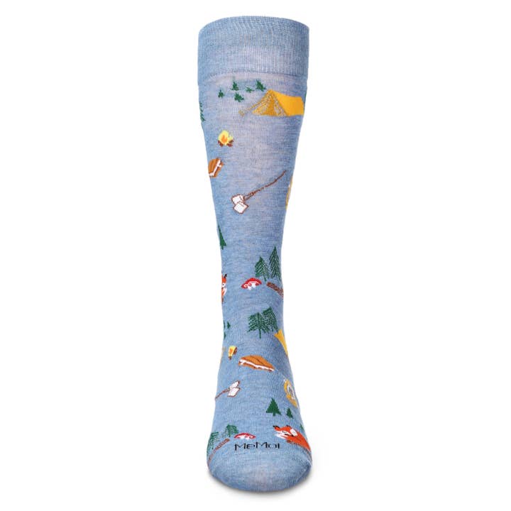 Men's Bamboo Crew Socks Denim Heather Camping Trip