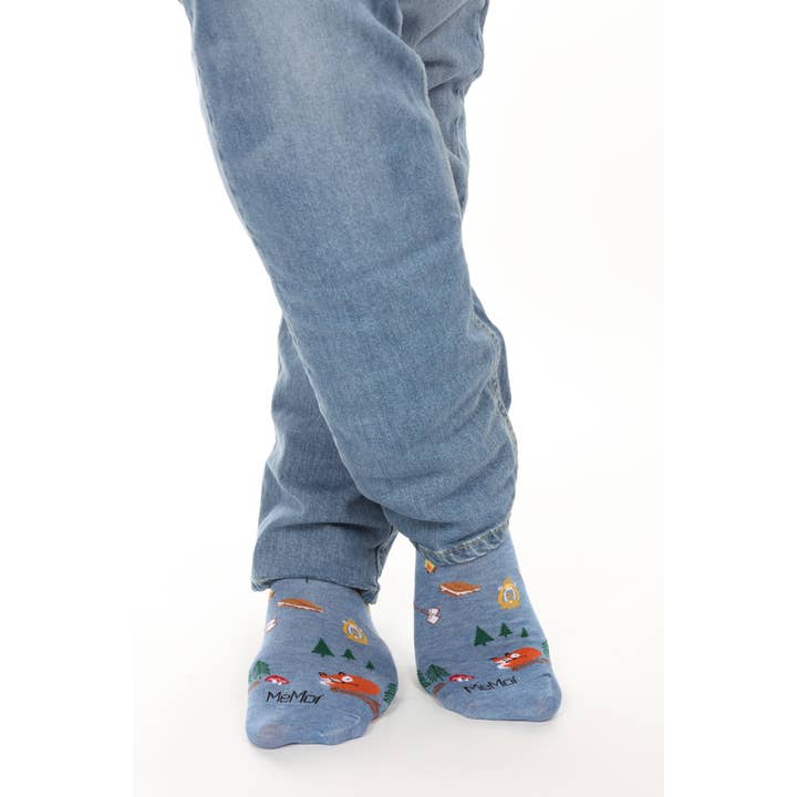Men's Bamboo Crew Socks Denim Heather Camping Trip