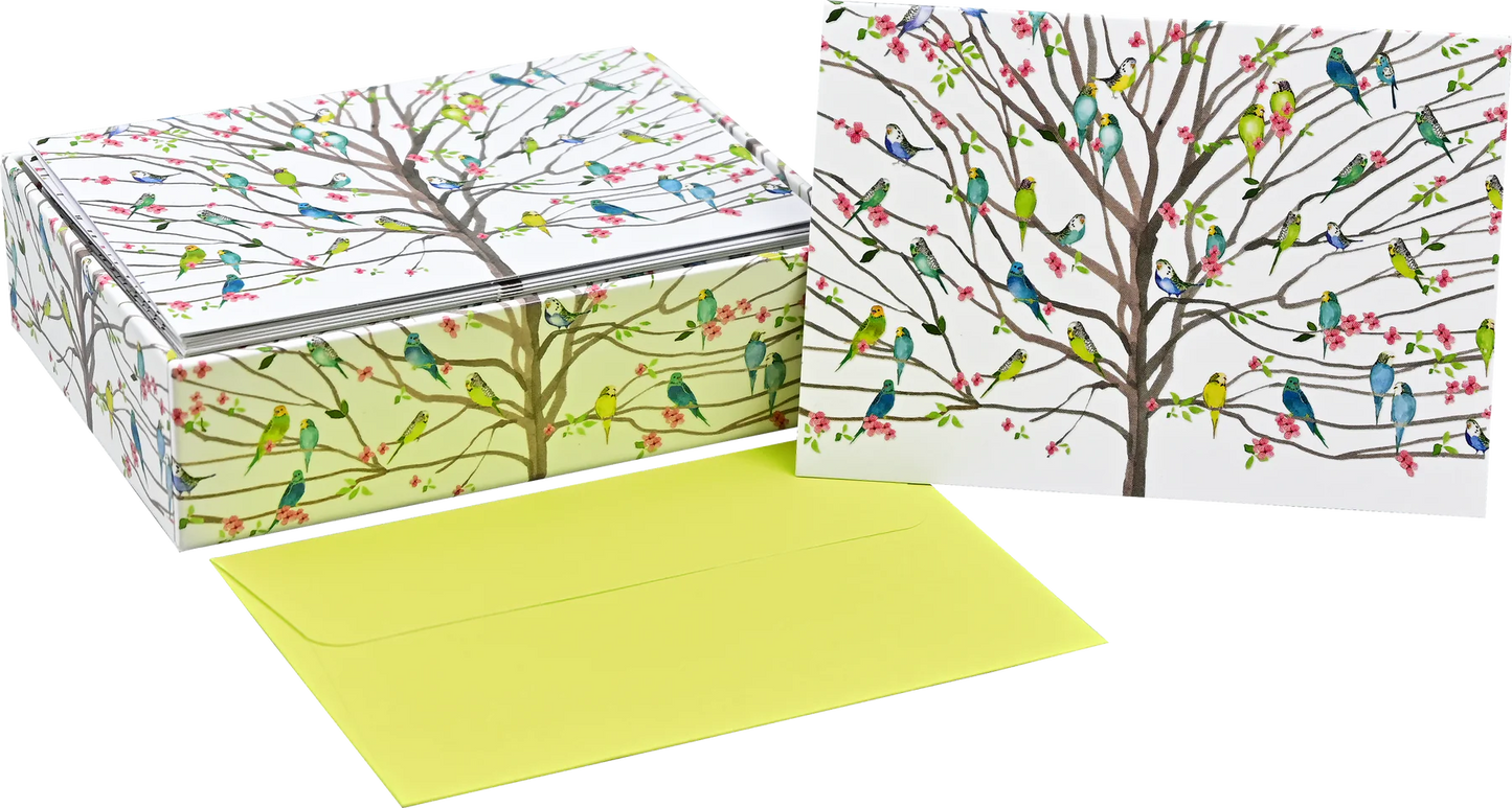 Tree Of Budgies Blank Boxed Note Cards