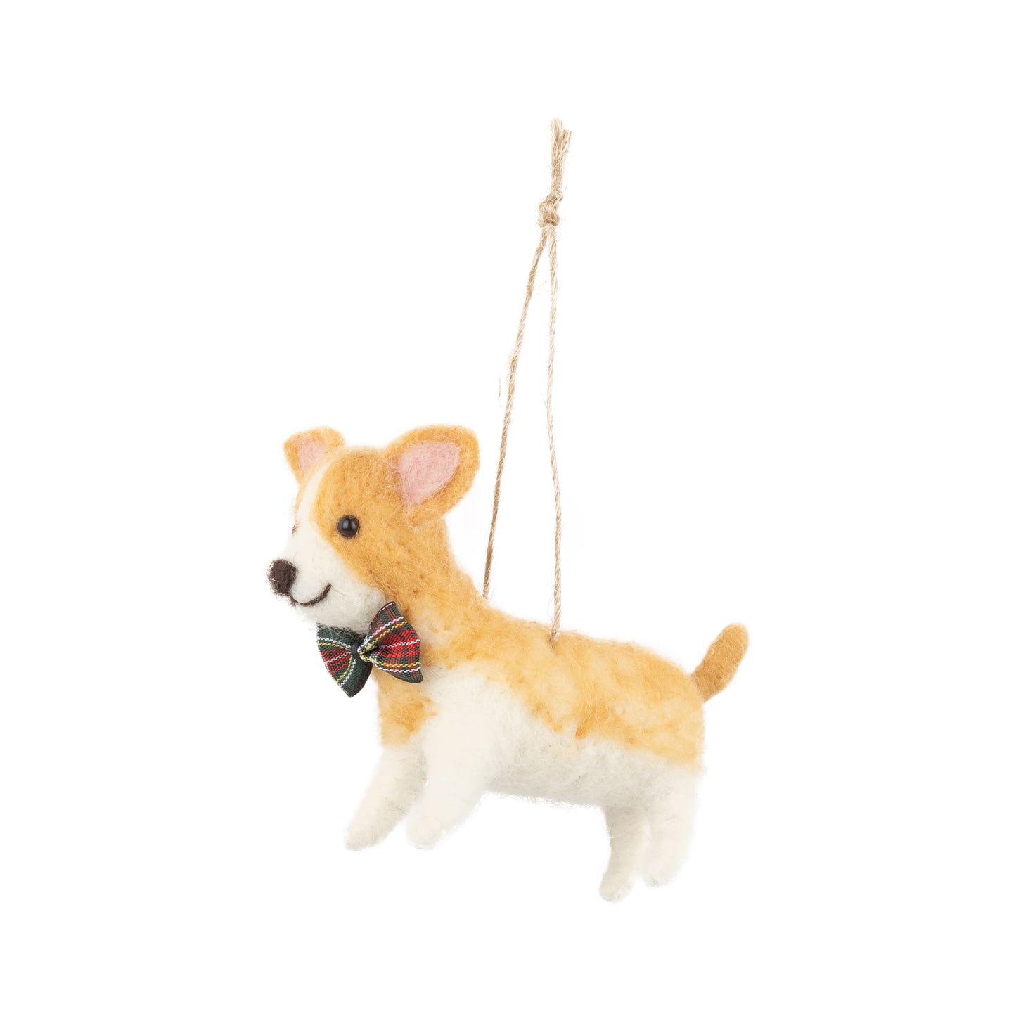 F67 - Felt Corgi Ornament With A Plaid Bow Tie