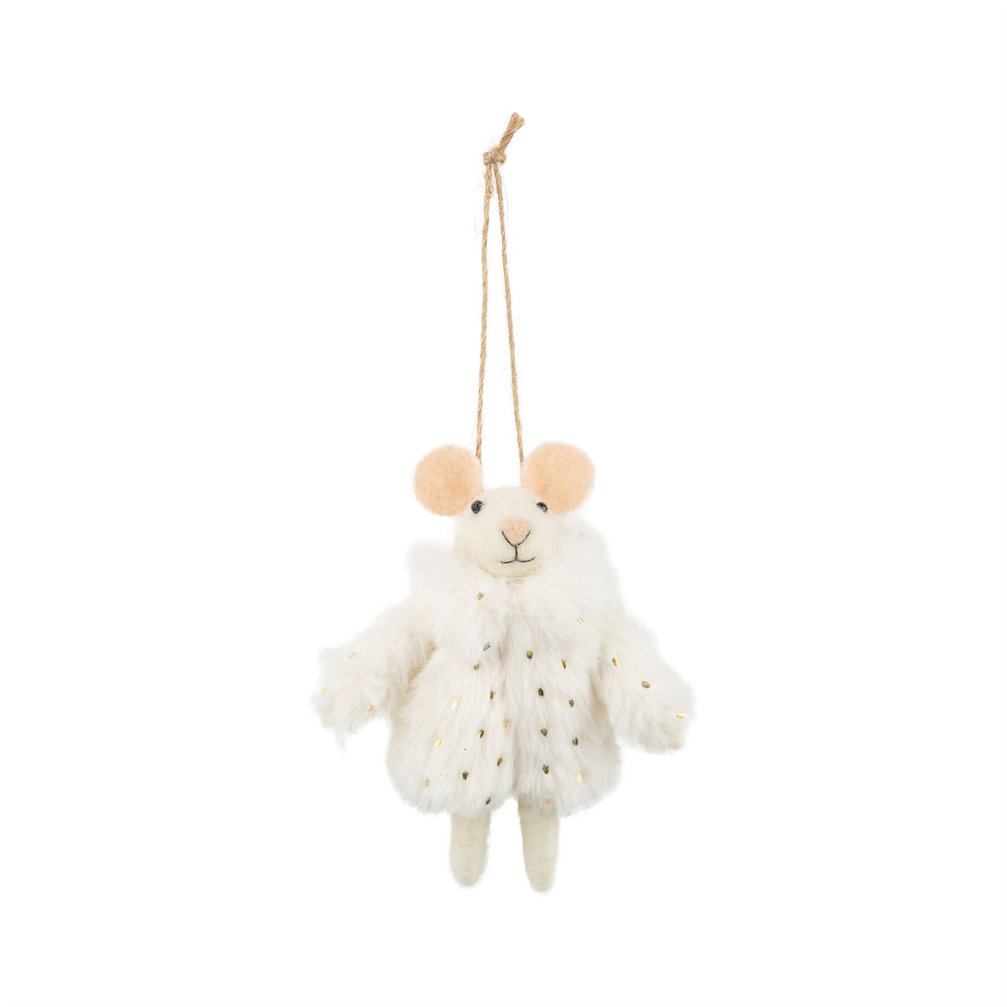 F8 - Felt Mouse In White Plush Coat With Gold Trim