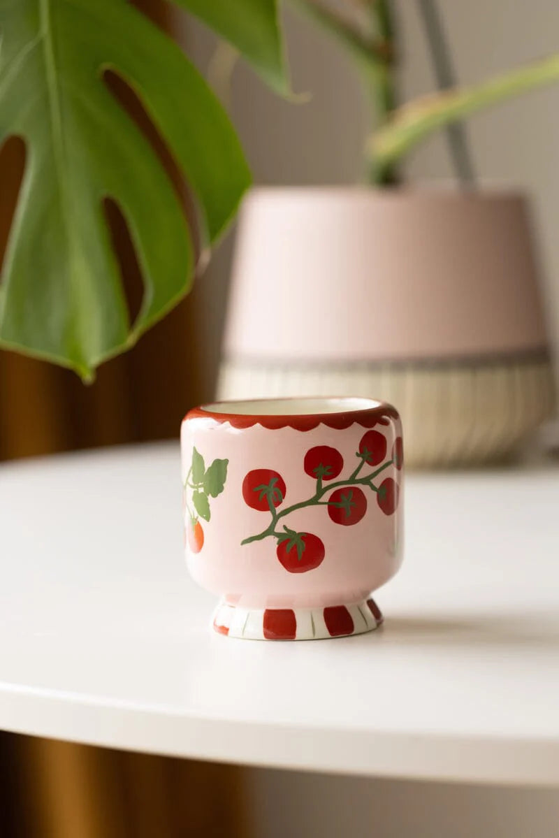 A Dopo Handpainted Tomato Vine Ceramic Candle