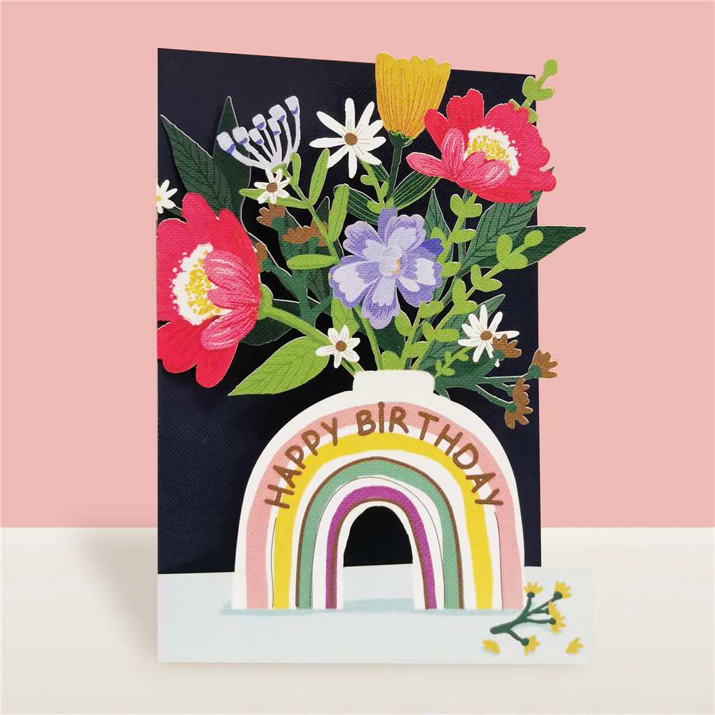 Rainbow Vase Bouquet Laser Cut Card