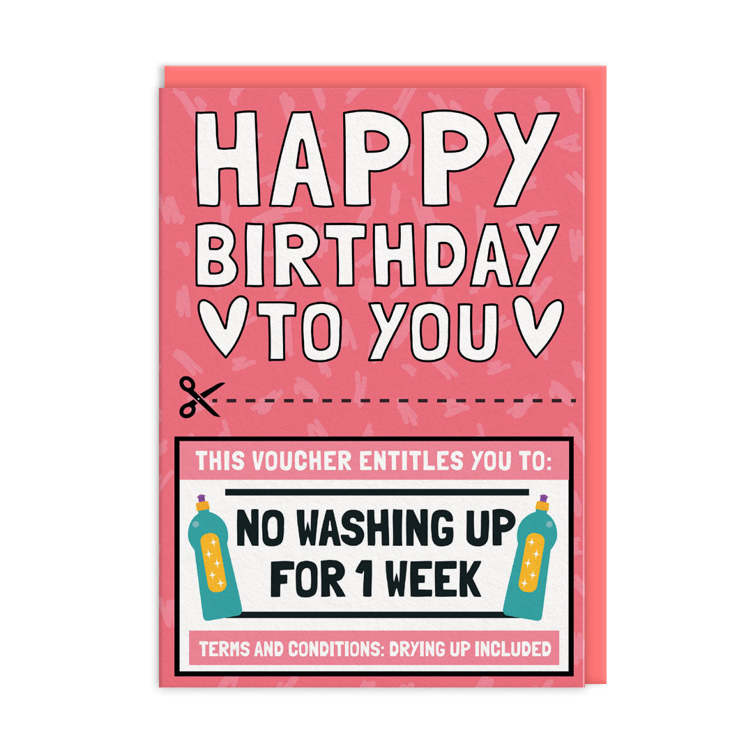 No Washing Up For A Week Voucher Card