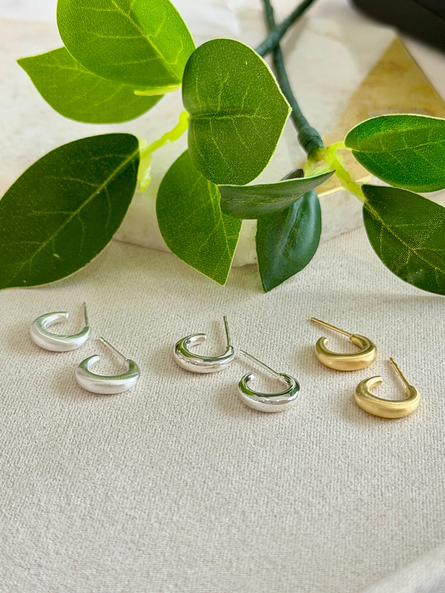 Tiny Puffy Hoop On Post Sterling Silver Earrings
