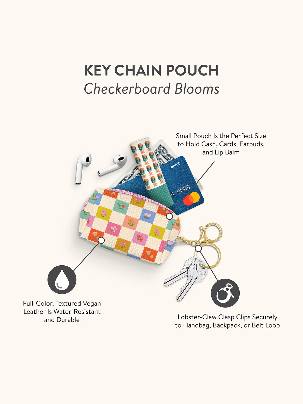 Checkerboard Blooms Keychain Pouch