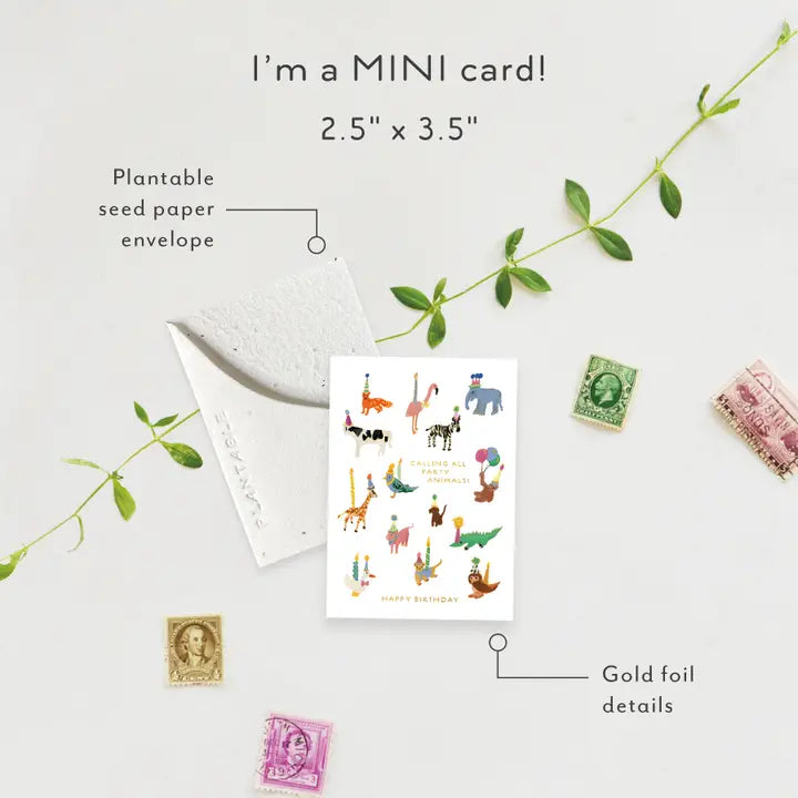 Animal Party Sprout Mini Greeting Card