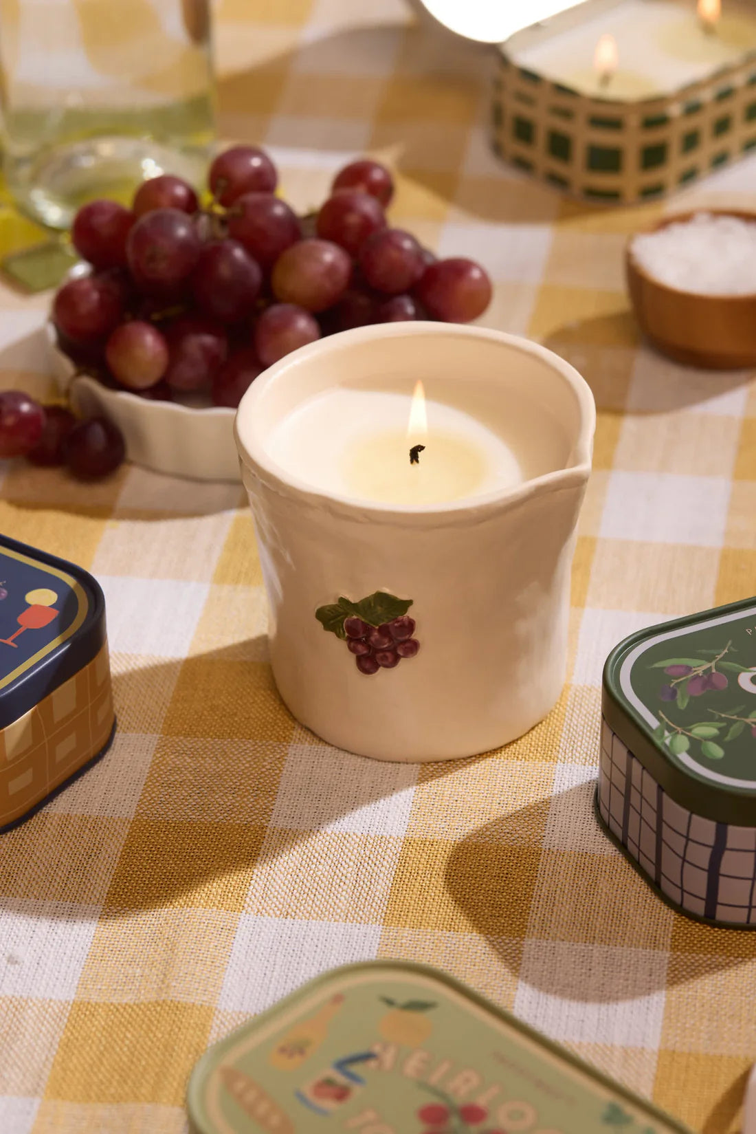 Bistro Imperfect White Ceramic Candle Bordeaux Grape