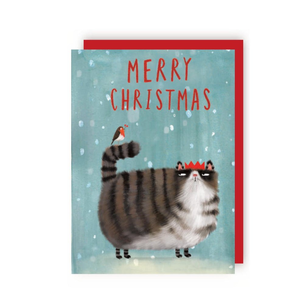Merry Christmas Cat and Robin Card