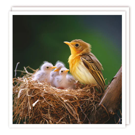 Bird and Chicks in Nest Greeting Card