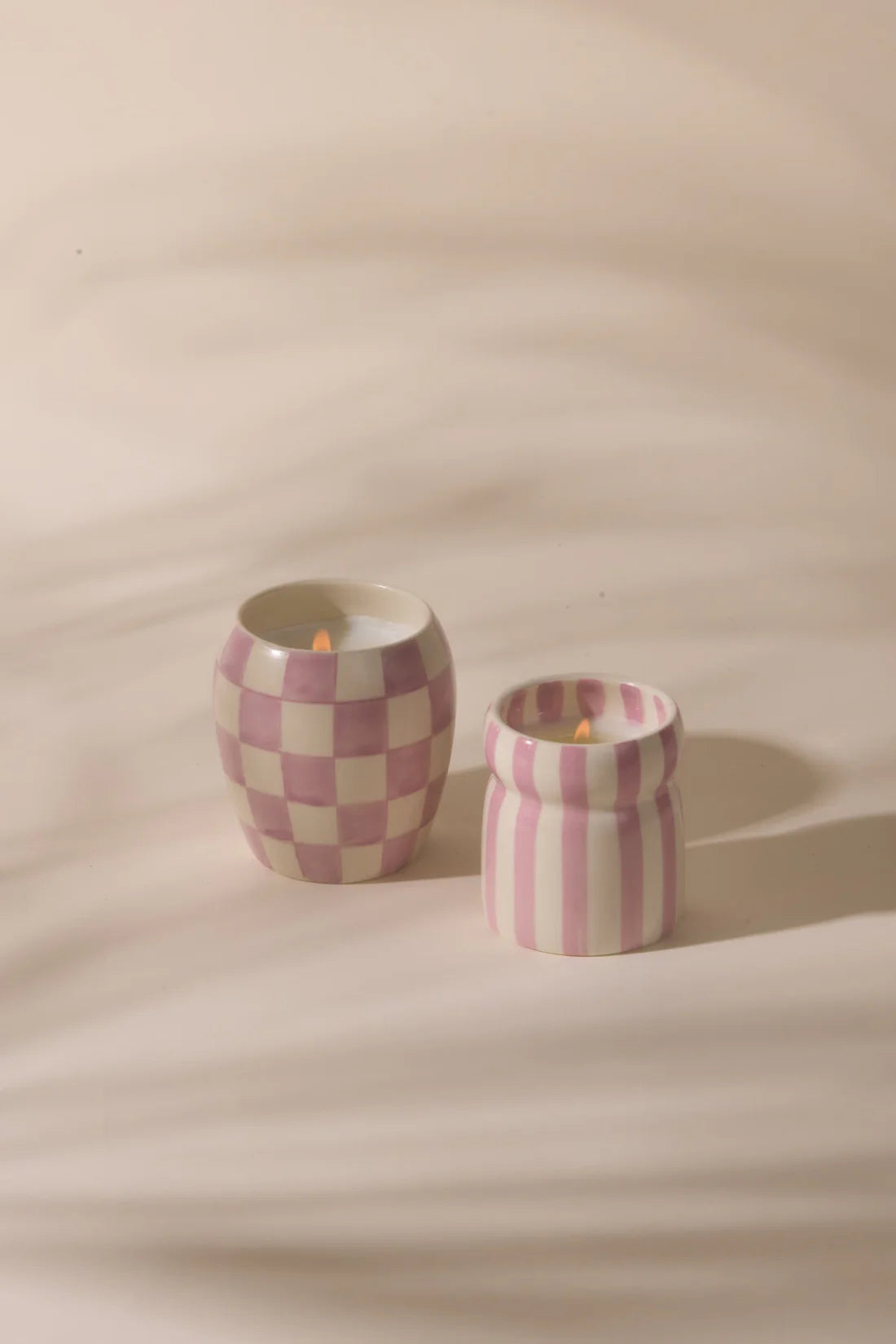 Cabana Lavender Striped Ceramic Candle Grecian Sand