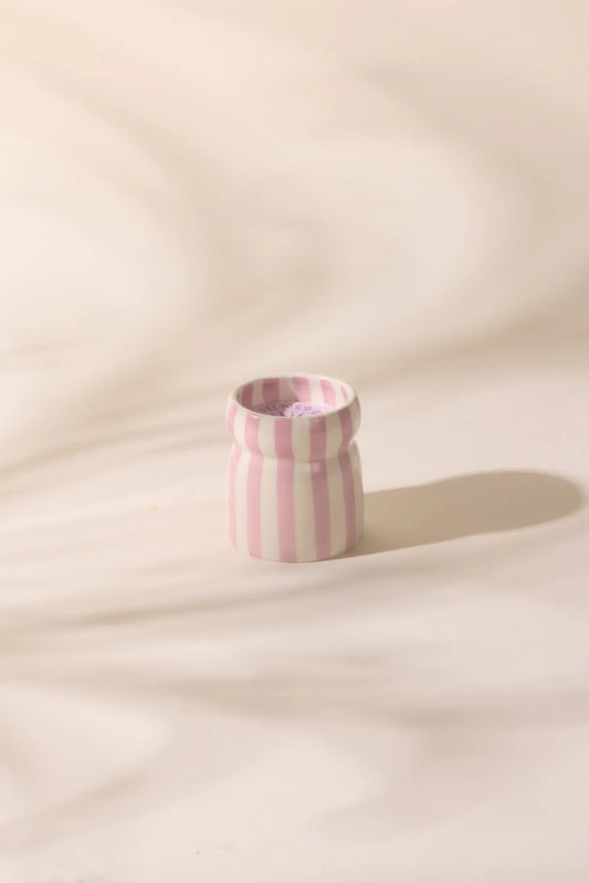 Cabana Lavender Striped Ceramic Candle Grecian Sand
