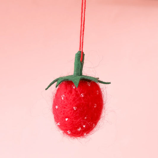 F48 - Felt Strawberry With Beads Ornament