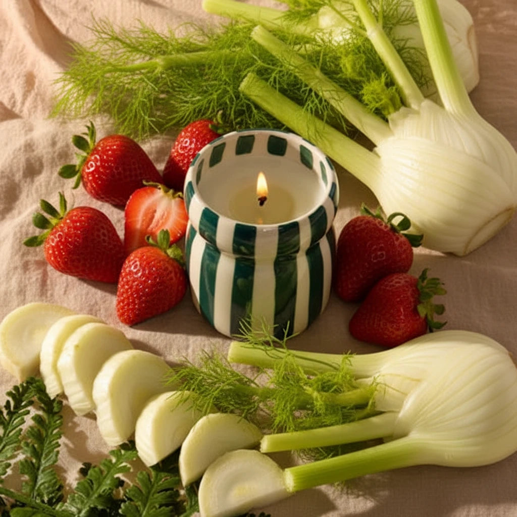 Cabana Teal Striped Ceramic Candle Isla Fresa