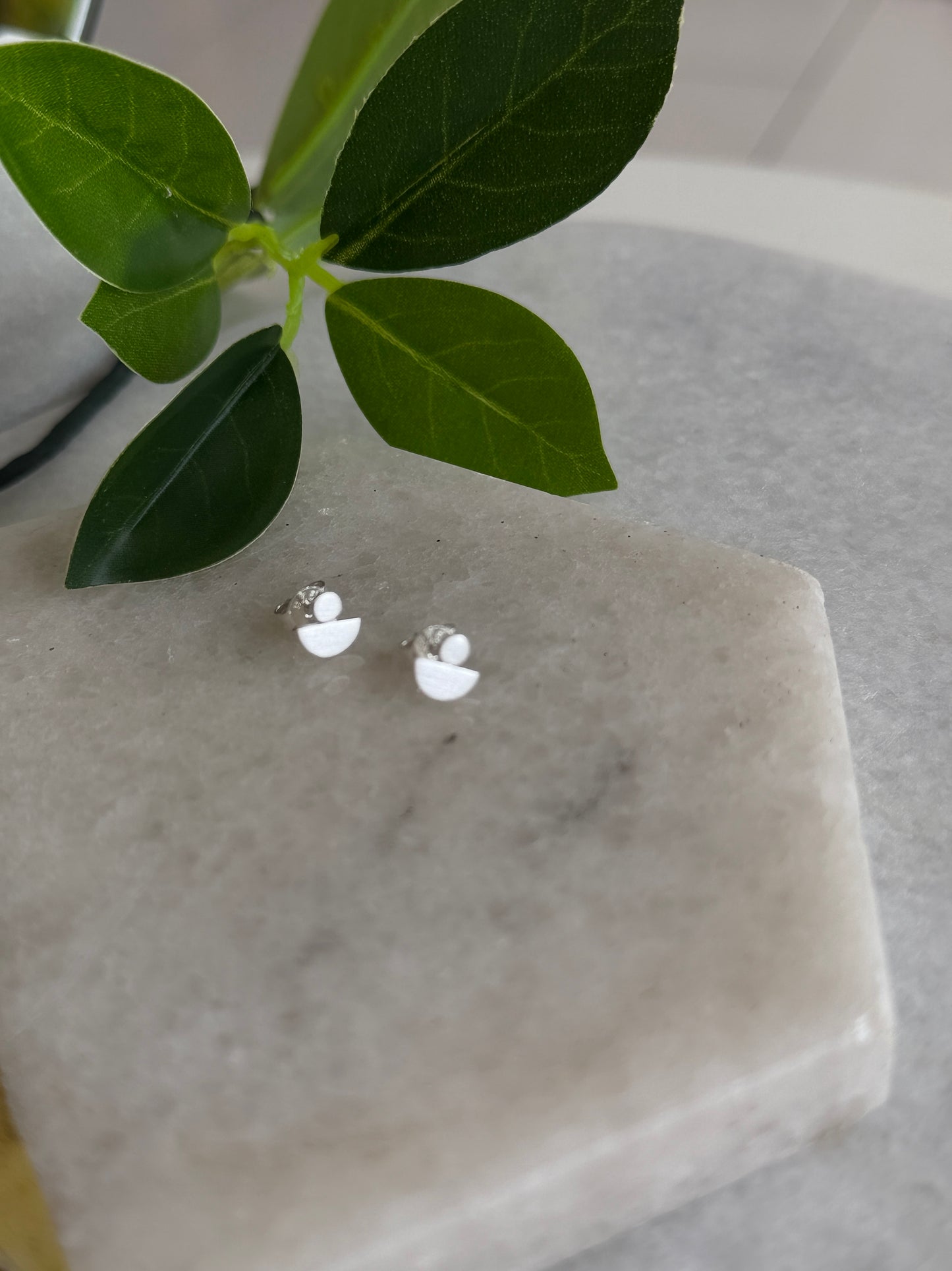 D and Circle Stud Brushed Sterling Silver