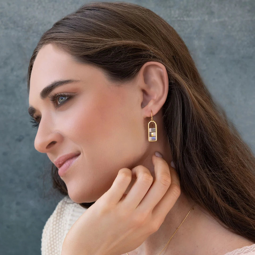 Good Karma Miyuki Frame Earring Blush Topaz Gold