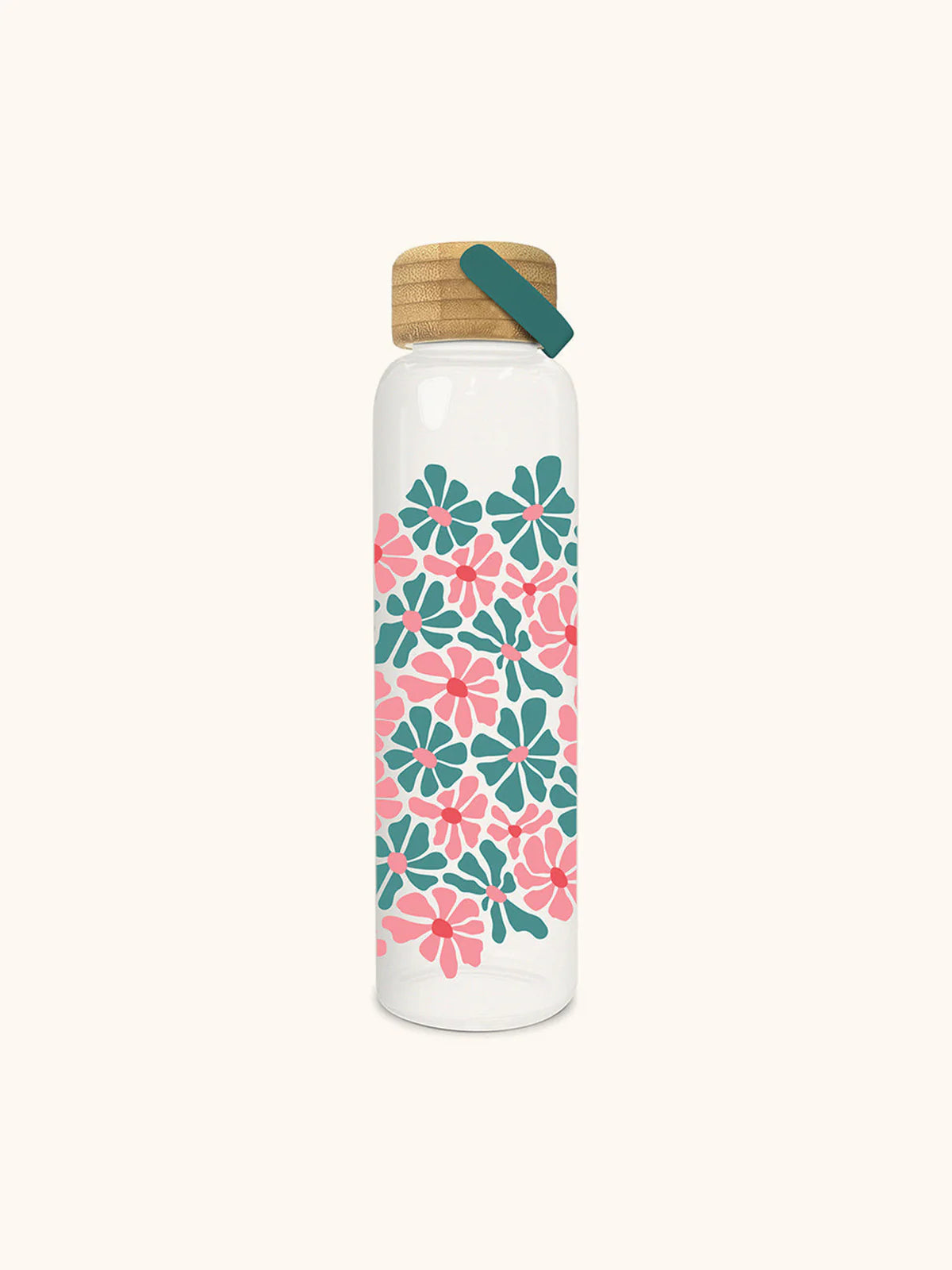 Daisy Maze Glass Water Bottle with Bamboo