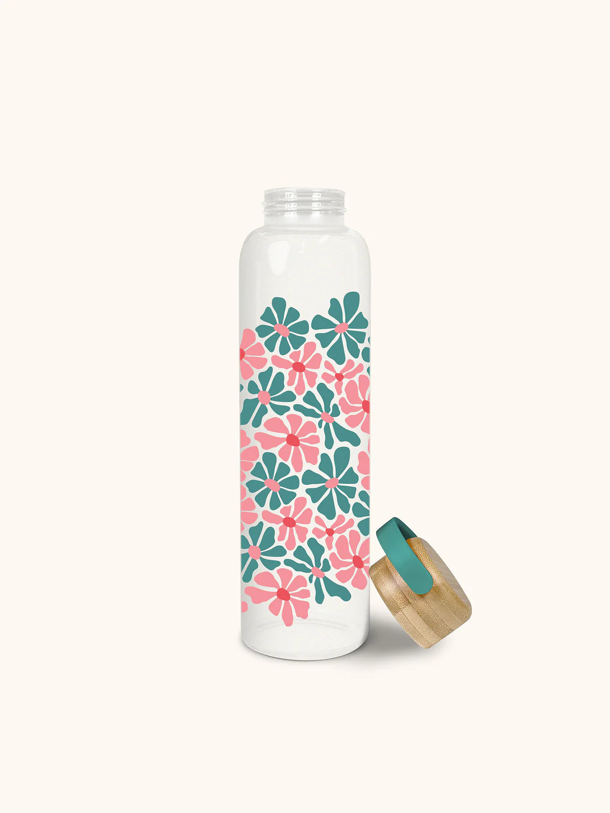 Daisy Maze Glass Water Bottle with Bamboo