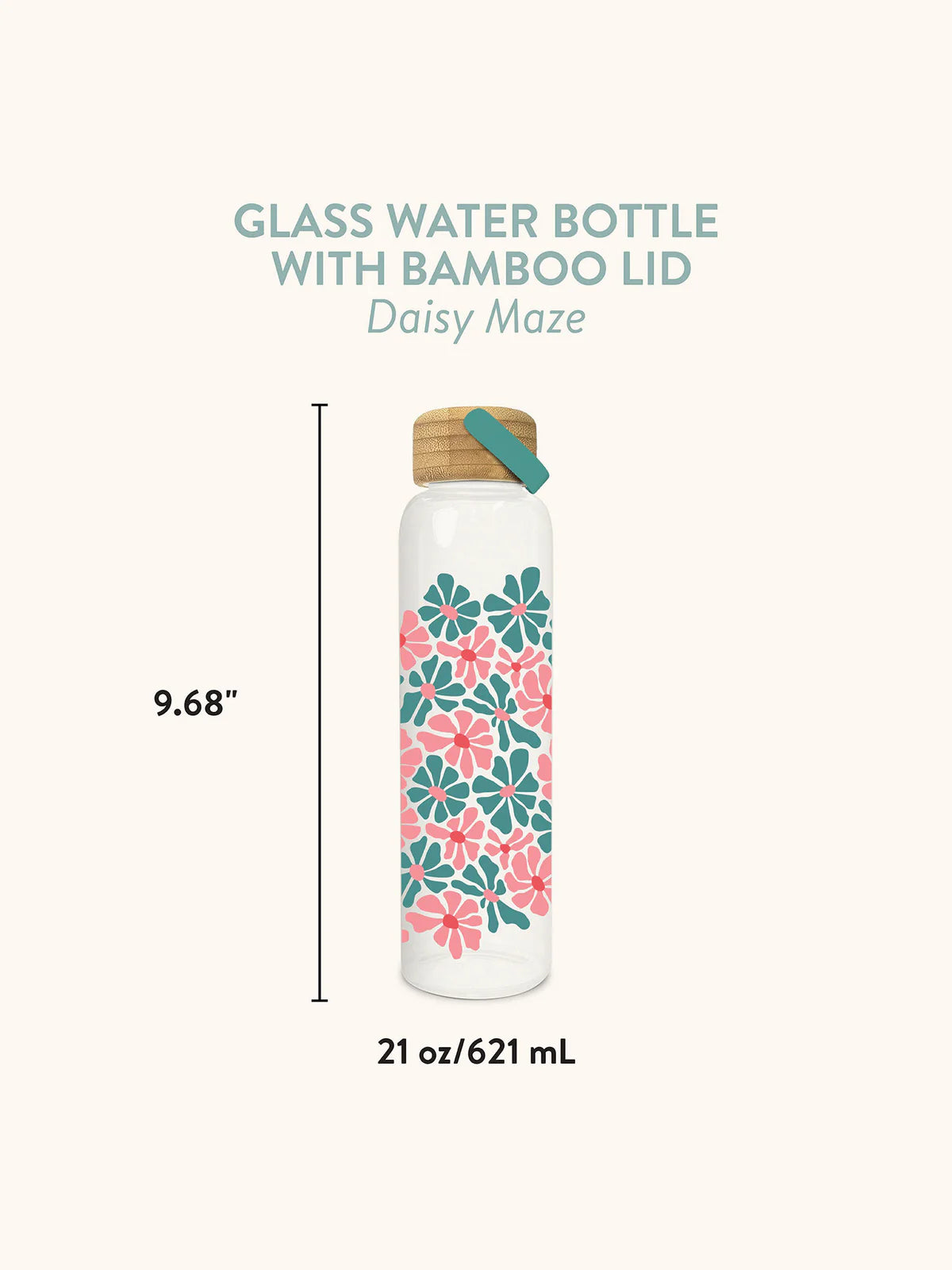 Daisy Maze Glass Water Bottle with Bamboo