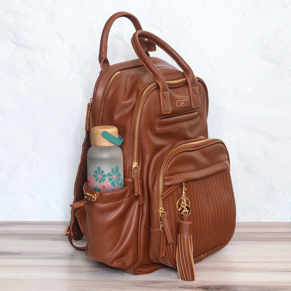 Daisy Maze Glass Water Bottle with Bamboo