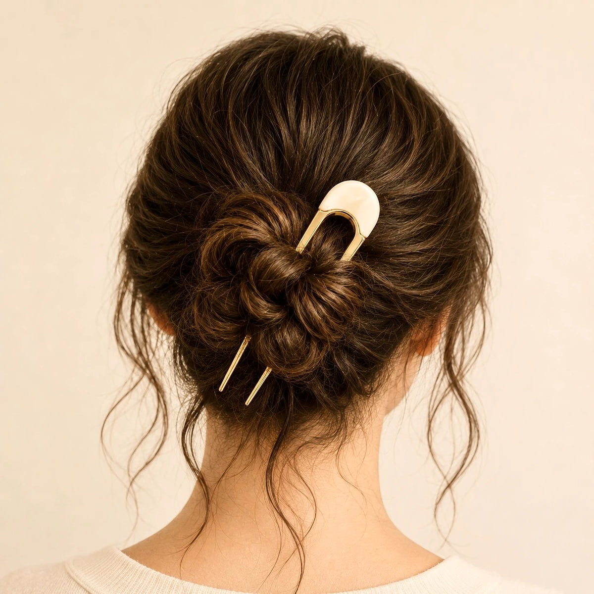 Claudette Metal & Acrylic French Hair Pin Gold Cream