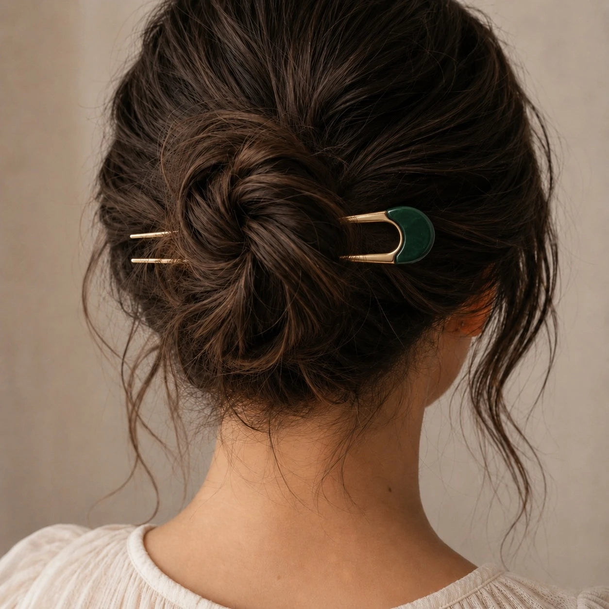 Claudette Metal & Acrylic French Hair Pin Gold Green