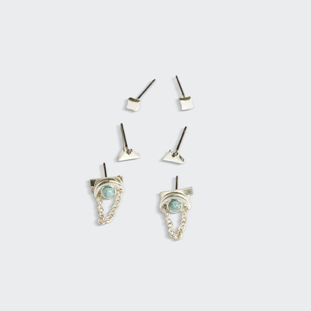 Stud Trio Ear Jacket Set Mountain Blue Howlite Silver