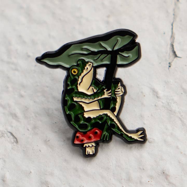 @27 Leaf Umbrella Enamel Frog Lapel Pin