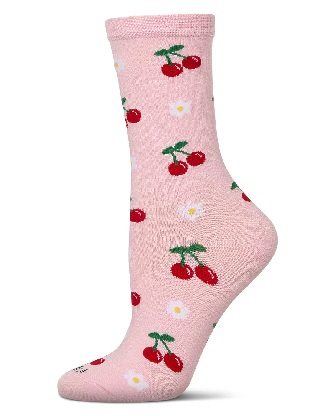 Women's Bamboo Crew Socks Pink Daisy Cherry